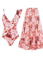 Women's Floral Swimsuit with Matching Skirt