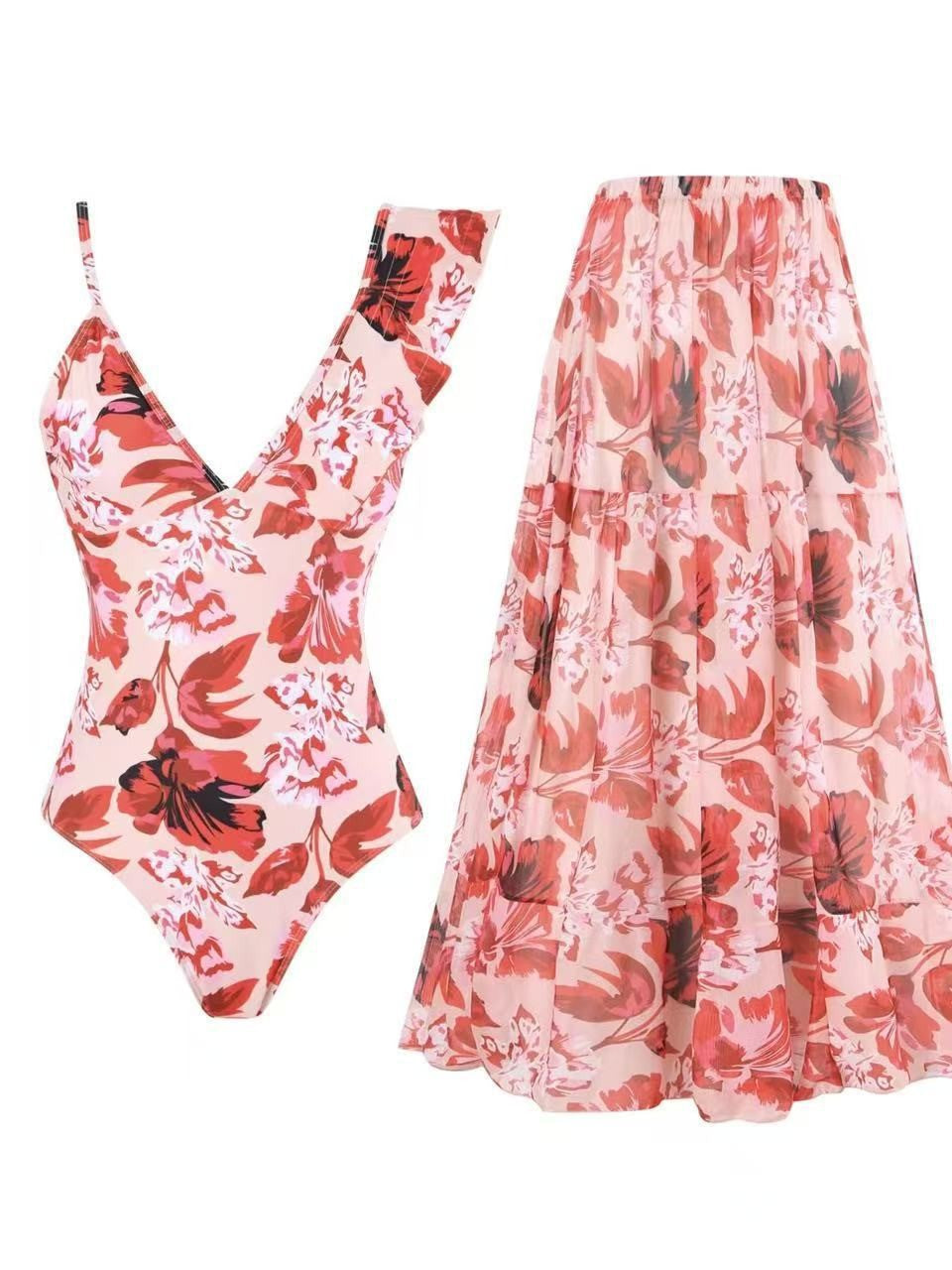 Women's Floral Swimsuit with Matching Skirt