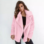 Women's Fleece Coat with Wide Collar and Fashionable Cut
