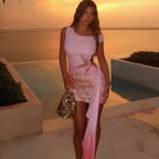 Women's Sleeveless Beach Dress with Maritime Motifs and Asymmetric Hem