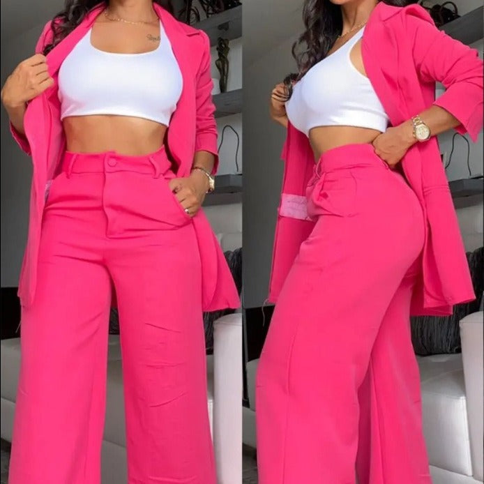 Women's Elegant Wide-Leg Blazer and Pants Set