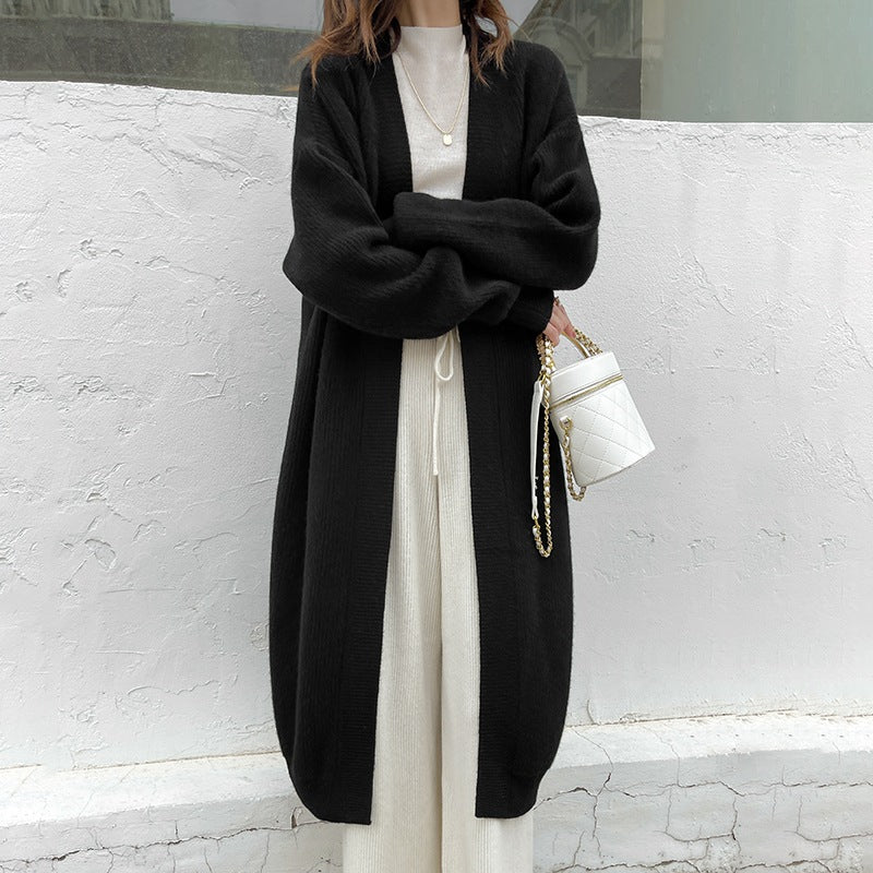 Women's Large Knit Cardigan with Open Design and Voluminous Sleeves