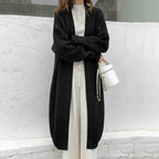 Women's Large Knit Cardigan with Open Design and Voluminous Sleeves