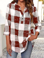Women's Plaid Long-Sleeve Button-Detail Shirt