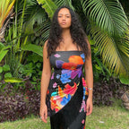 Women's Cocktail Dress with Refined Fringe and Floral Print