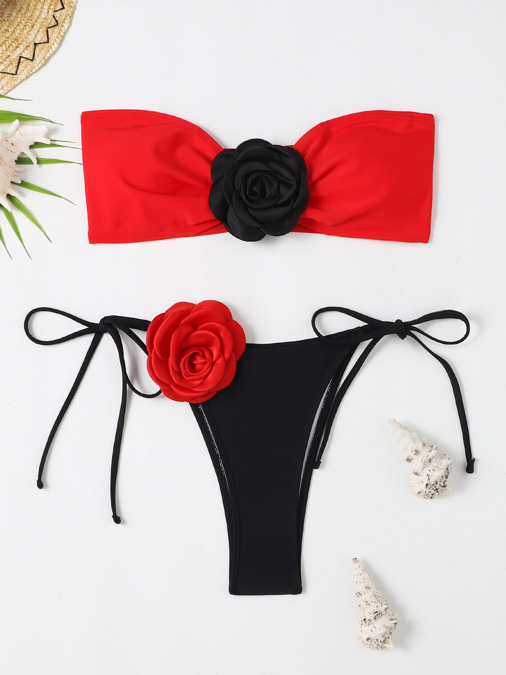 Women's Bandeau Bikini with Floral Appliqué