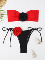 Women's Bandeau Bikini with Floral Appliqué