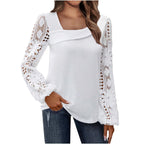 Women's Blouse with Floral Lace Sleeves and Voluminous Fit