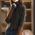 Women's Chunky Knit Turtleneck Sweater with Striped Pattern