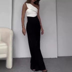 One-Sided Wide-Leg Jumpsuit with Decorative Neckline