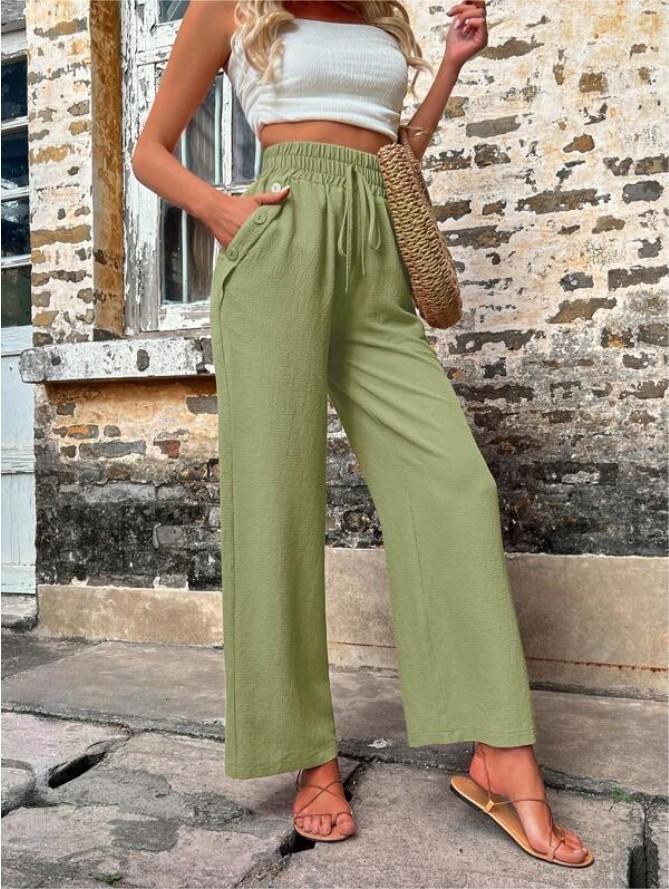 Women's Elegant Casual Trousers with Elastic Waist and Side Pockets