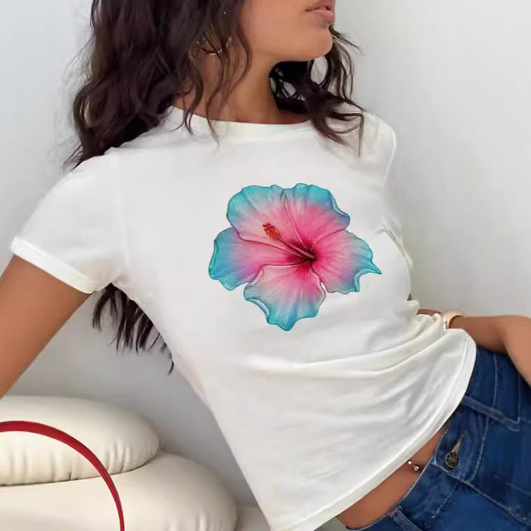 Women's Crop T-Shirt with Creative Lip Print