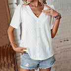 Women's Blouse with Airy Embroidery and Decorative Buttons