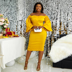 Elegant Off-Shoulder Dress with Wide Puff Sleeves