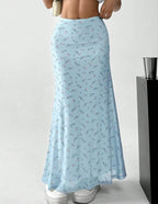 Women's Long Skirt with Floral Motifs and Flowing Cut