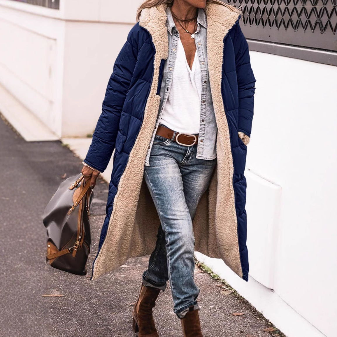 Women's Comfortable and Warm Down Jacket with Teddy Lining