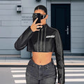 Women's Cropped Faux Leather Jacket with Sporty Details