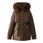Women's Fashionable Winter Jacket with Detachable Hood and Faux Fur