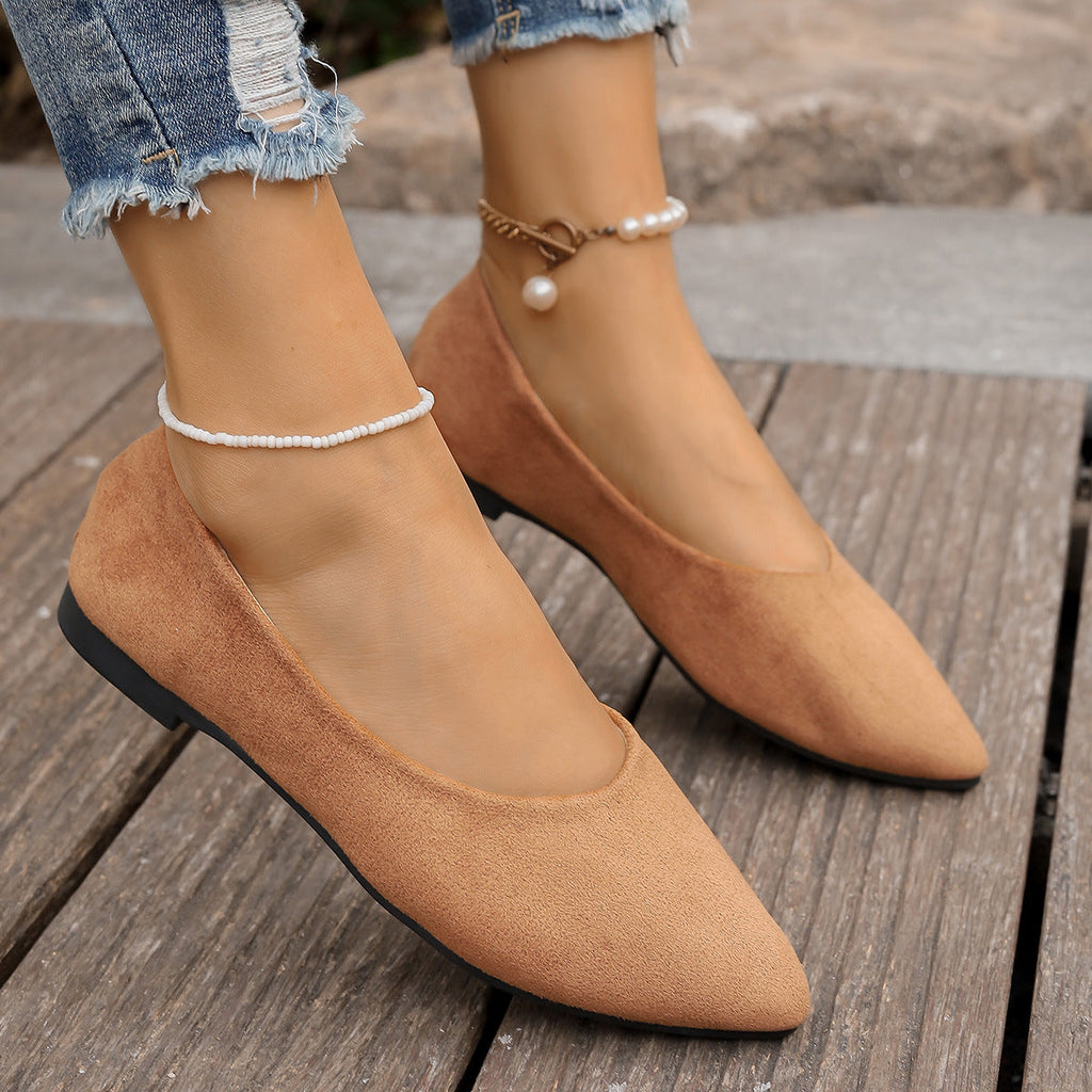 Women's V-Neck Suede-Look Ballet Flats