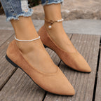 Women's V-Neck Suede-Look Ballet Flats