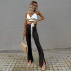 Women's Flared Trousers with Side Slits and High Waist
