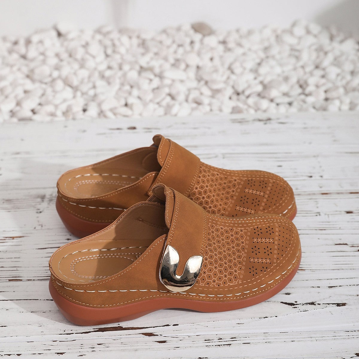 Women's Breathable Clogs with Side Buckle Detail