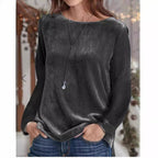 Women's Long-Sleeve Fleece Blouse with Round Neck
