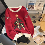 Women's Festive Knit Sweater with Christmas Tree Motif and Playful Accents