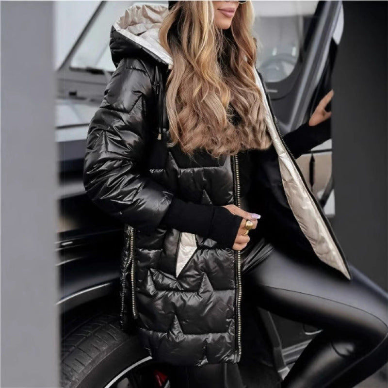 Women's Long Lined Winter Jacket with Hood