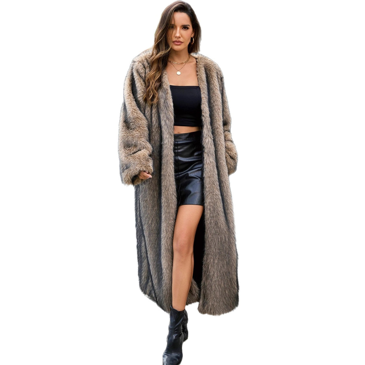 Women's Luxurious Faux Fur Coat with Generous Cut
