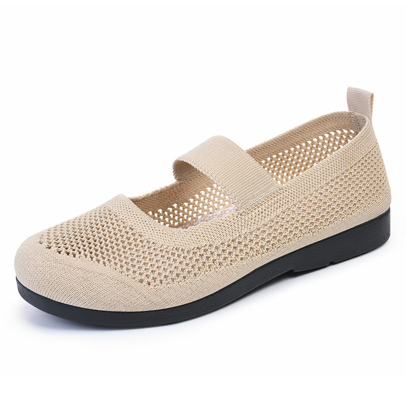 Women's Breathable Knit Ballet Flats with Elastic Strap
