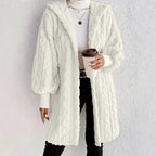 Women's Fluffy Oversized Cardigan with Hood and Pockets