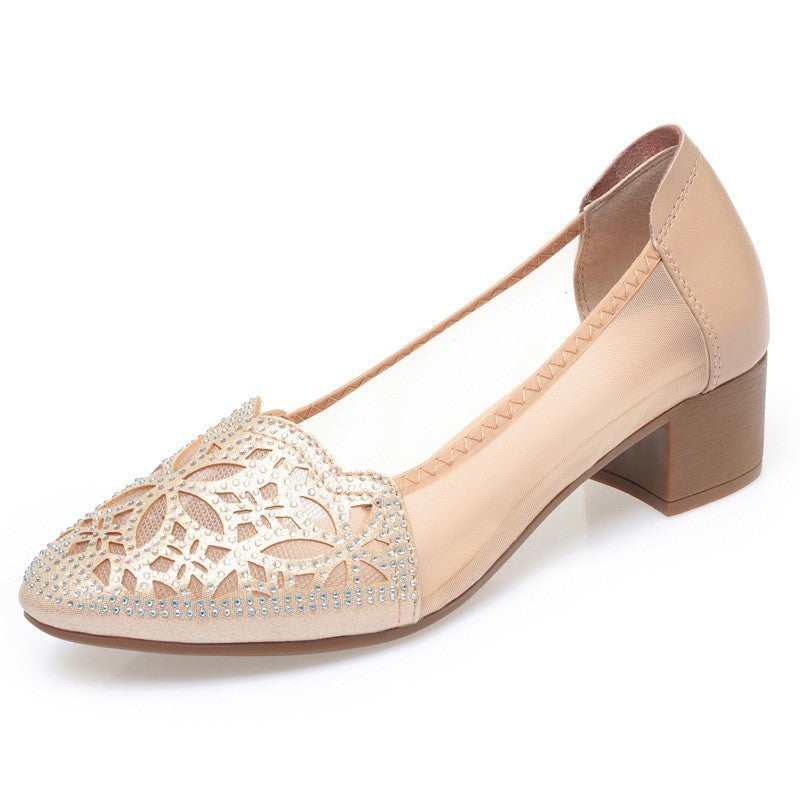 Women's Ballet Flats with Decorative Cut-out Design and Comfortable Block Heel