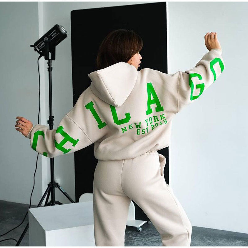 Women's Casual Oversized Sweat Suit with Hood and Elastic Waist