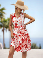 Women's Floral Dress with Tailored Cut and Swinging Skirt