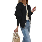Women's Elegant Knit Cardigan with Pearl Embellishment