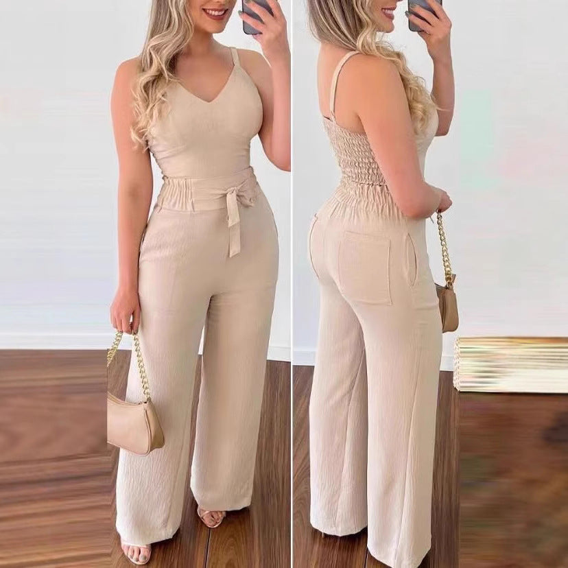 Women's Wide-Leg Jumpsuit with Sash