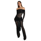Elegant Lace Jumpsuit with Off-Shoulder Design and Side Draping