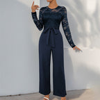 Elegant Jumpsuit with Lace Bodice and Fitted Waist