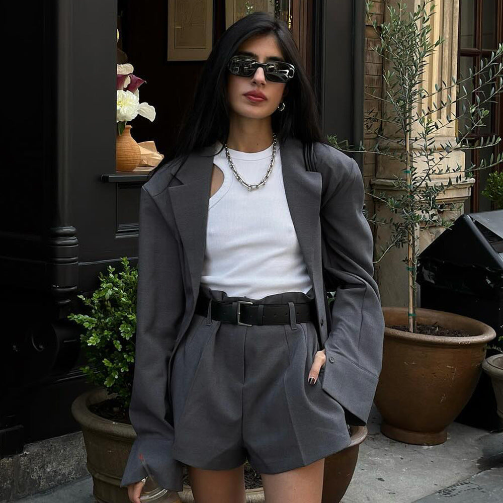 Women's Fashionable Blazer and Shorts Combination