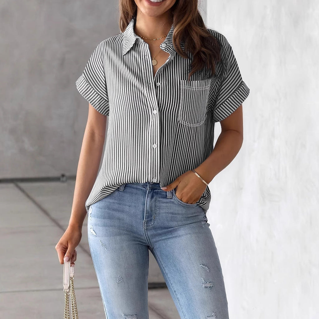 Women's Striped Shirt Blouse with Loose Fit