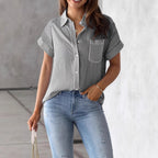 Women's Striped Shirt Blouse with Loose Fit