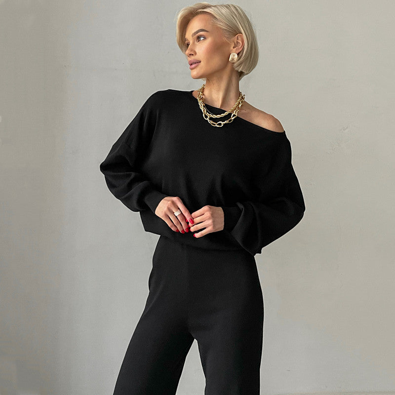 Casual Knit Suit Set with Wide Cut