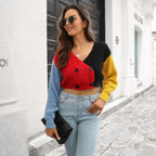 Women's Cropped Cardigan with Color-Block Design