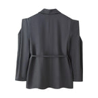 Women's Elegant Oversized Blazer Jacket with Belt and Shoulder Pads