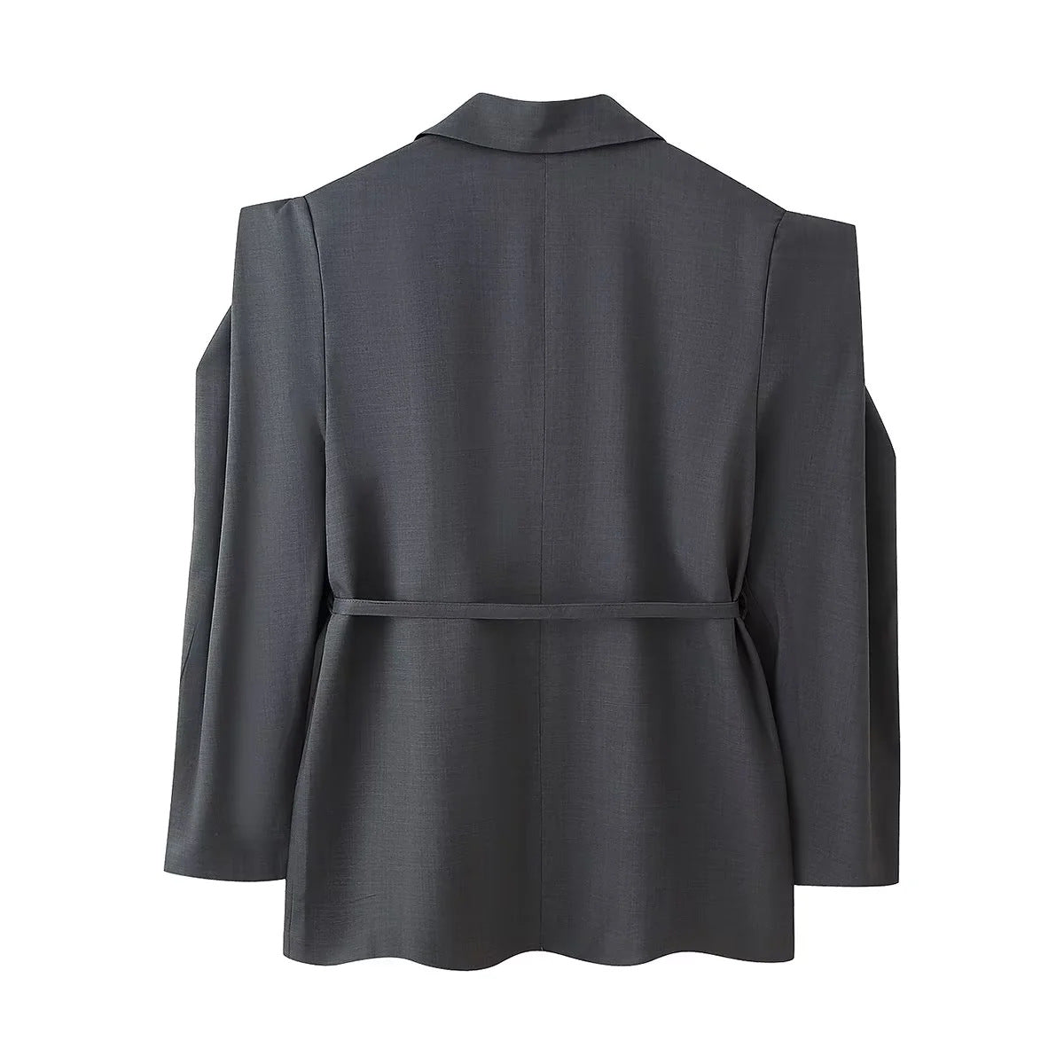 Women's Elegant Oversized Blazer Jacket with Belt and Shoulder Pads