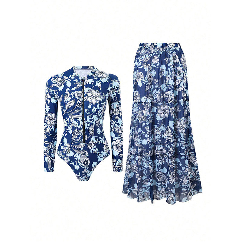 Women's Swimsuit with Long Sleeves and Matching Maxi Skirt
