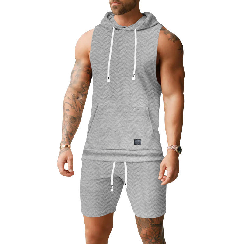 Men's Sleeveless Hoodie Vest Set