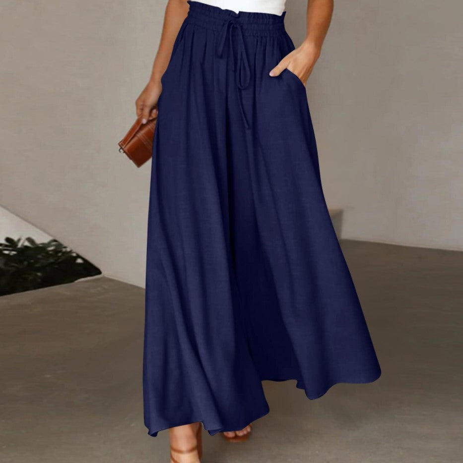 Women's Elegant and Airy Wide-Leg Trousers with Elastic Waist and Pockets