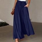 Women's Elegant and Airy Wide-Leg Trousers with Elastic Waist and Pockets